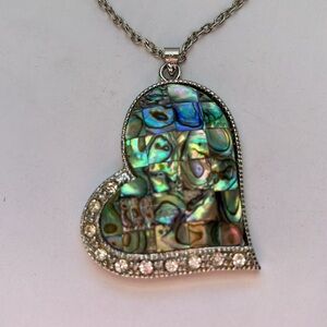 Genuine Abalone Silver Heart Necklace
